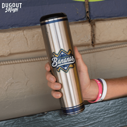 Bananas stainless diamond bat mug in hand600x600