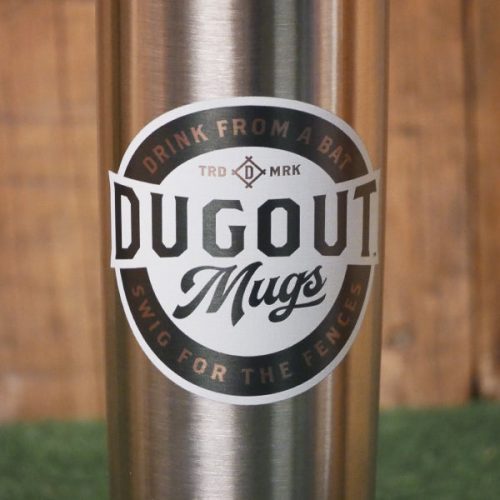 DUGOUT MUG LOGO sTAINLESS CLOSEUP