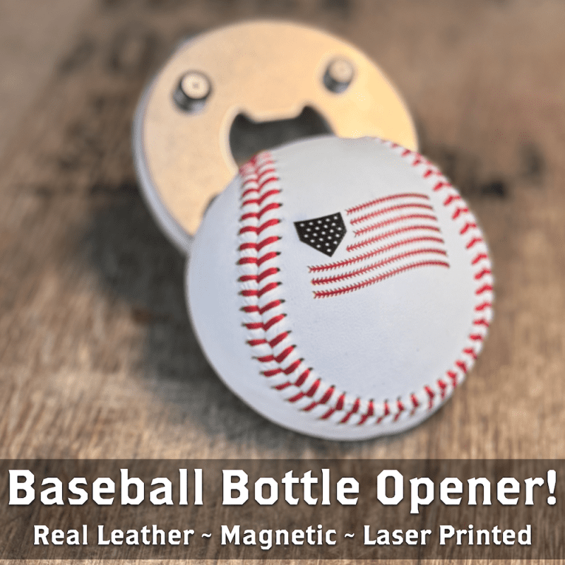 Half baseball bottle opener baseball flag