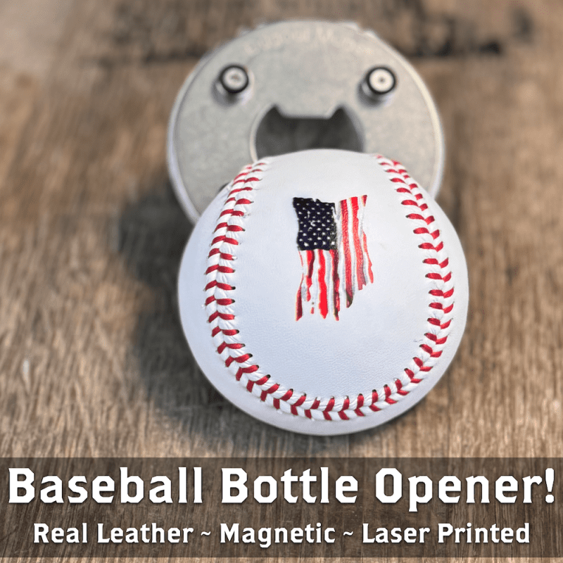 Half baseball bottle opener flag design